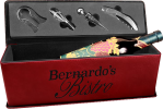 Engraved Garnet Leatherette Box with 4 Wine Tools