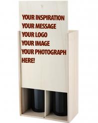 Engraved 2 Bottle Wood Gift Box with Straw