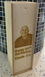Engraved Single Bottle Wooden Gift Box with Straw 1.5