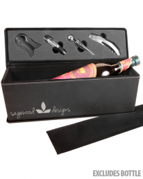 Engraved Black Leatherette Wine Gift Box with 4 Tools